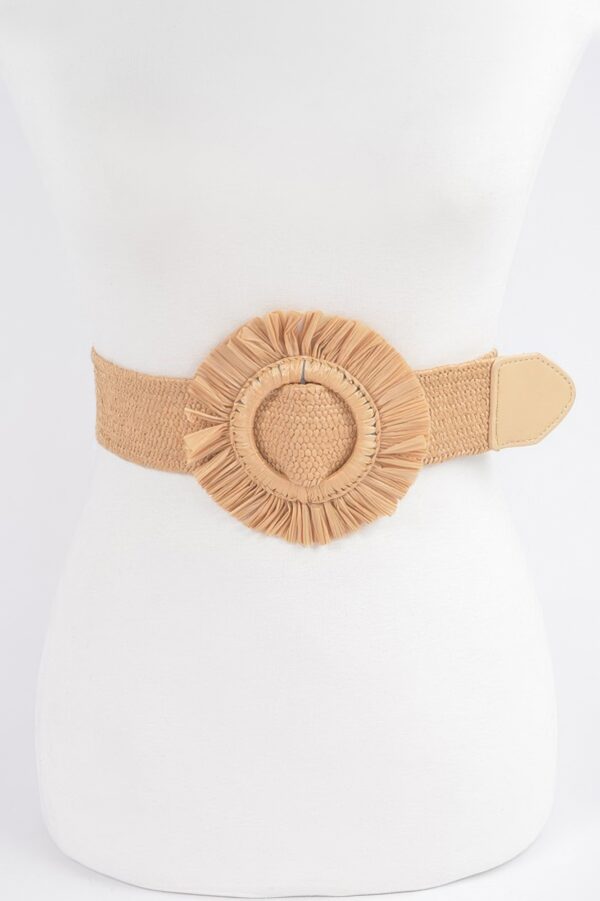 Faux Straw Elastic Belt with Polished Trim