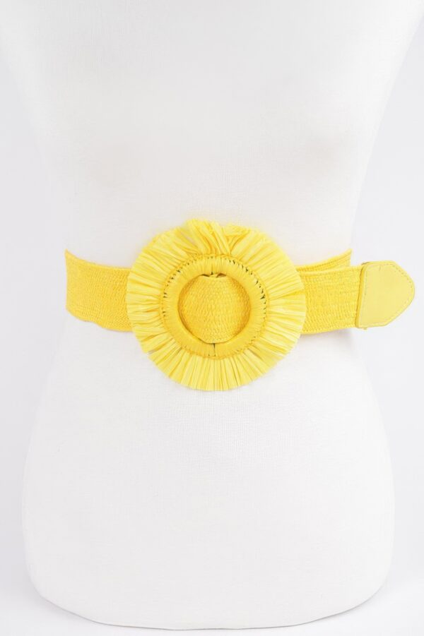 Faux Straw Elastic Belt with Polished Trim
