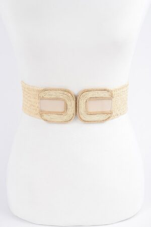 Faux Straw Elastic Belt with Dual Buckles
