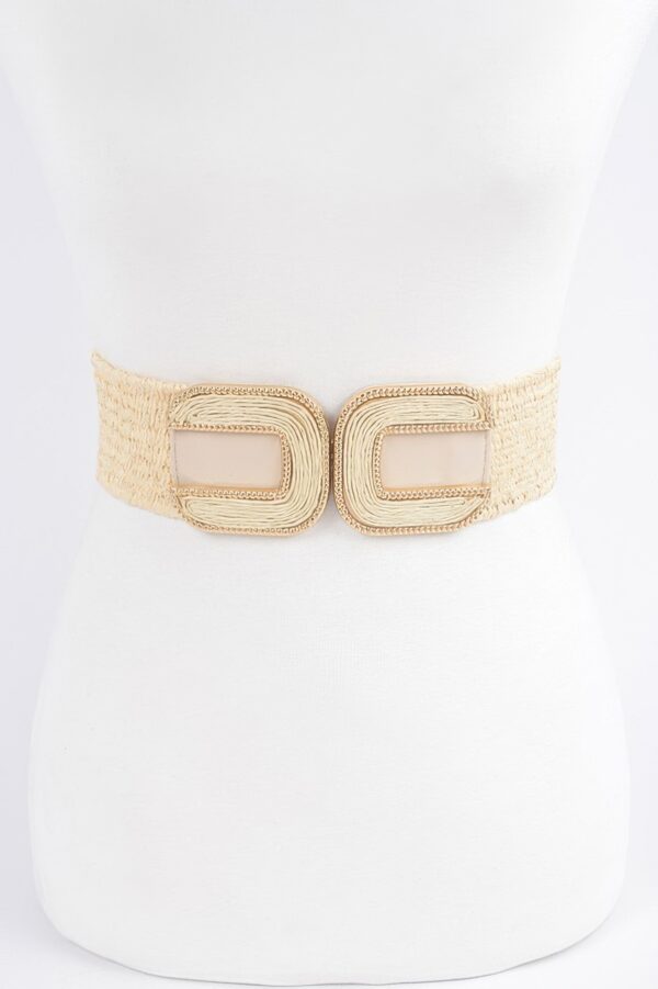 Faux Straw Elastic Belt with Dual Buckles