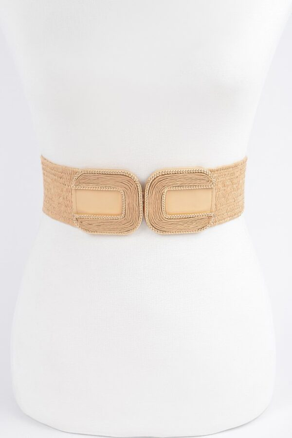 Faux Straw Elastic Belt with Dual Buckles