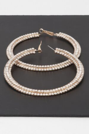 Triple-Jeweled Oversized Flat Hoop Earrings