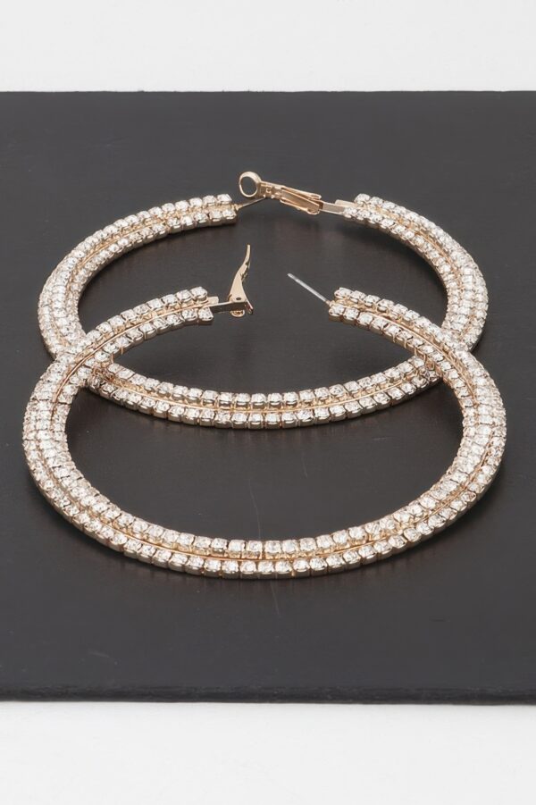 Triple-Jeweled Oversized Flat Hoop Earrings