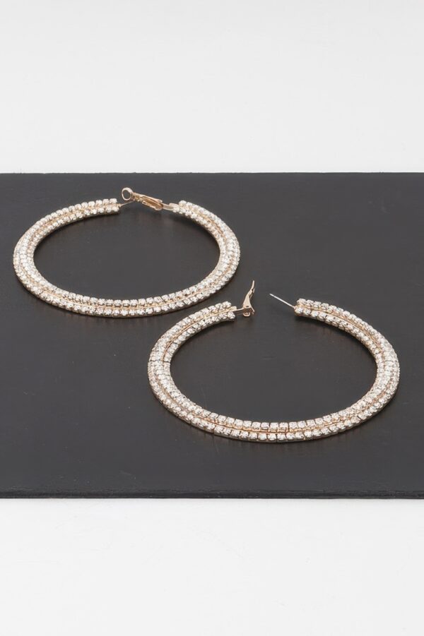 Triple-Jeweled Oversized Flat Hoop Earrings