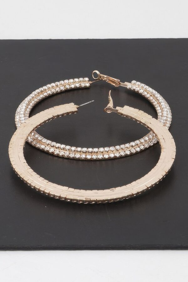 Triple-Jeweled Oversized Flat Hoop Earrings