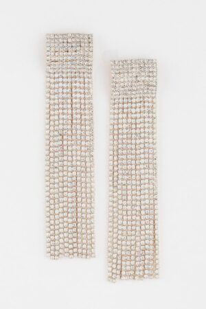 Rhinestone Curtain Drop Earrings – Wide Cascading Strands
