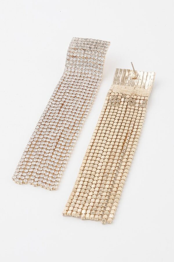 Rhinestone Curtain Drop Earrings – Wide Cascading Strands