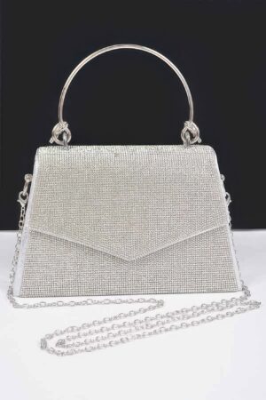 Rhinestone Box Bag with Polished Metal Handle