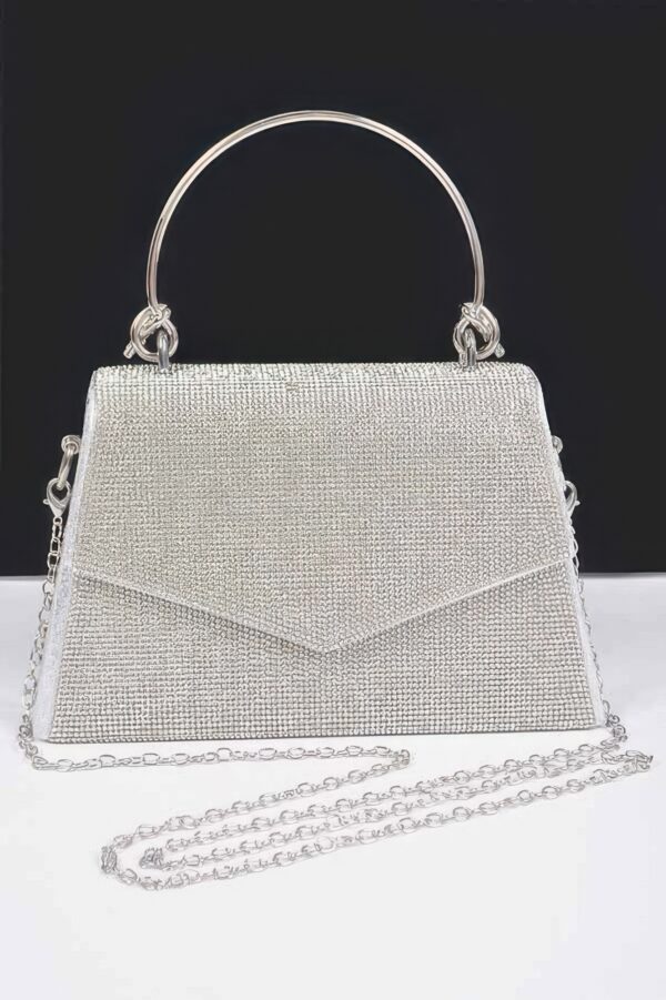 Rhinestone Box Bag with Polished Metal Handle