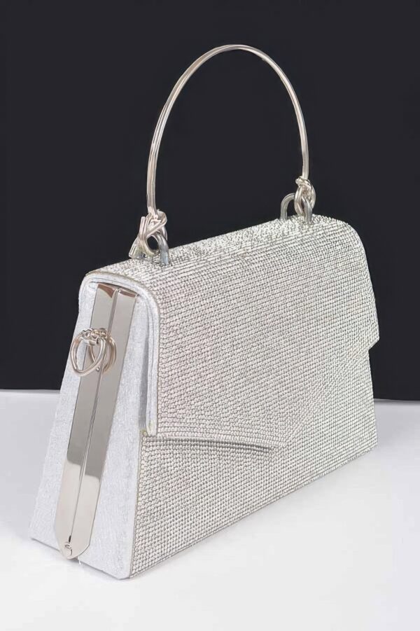 Rhinestone Box Bag with Polished Metal Handle