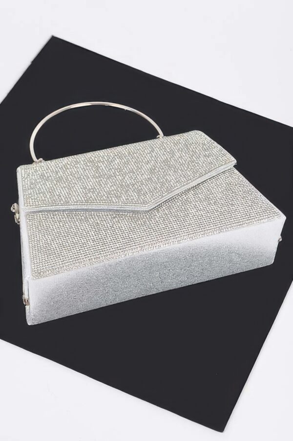 Rhinestone Box Bag with Polished Metal Handle