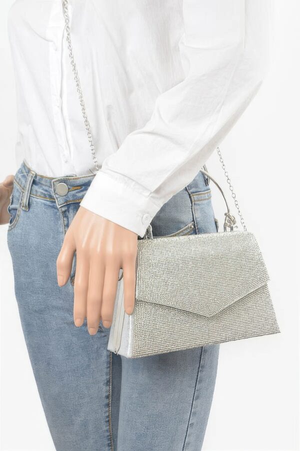 Rhinestone Box Bag with Polished Metal Handle