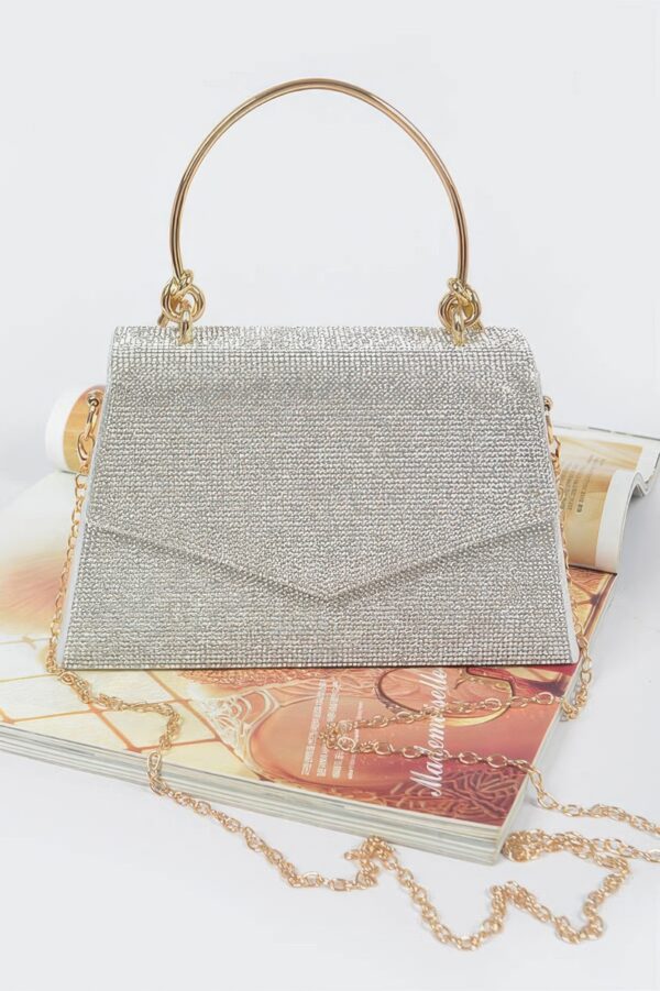Rhinestone Box Bag with Polished Metal Handle