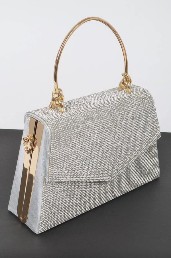 Rhinestone Box Bag with Polished Metal Handle
