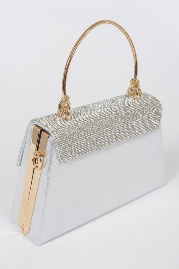 Rhinestone Box Bag with Polished Metal Handle