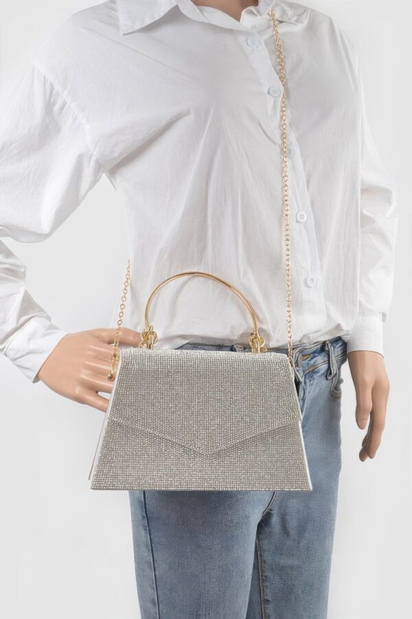 Rhinestone Box Bag with Polished Metal Handle