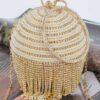 Round Rhinestone Fringe Evening Bag with Pearl Handle
