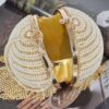 Round Rhinestone Fringe Evening Bag with Pearl Handle