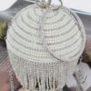 Round Rhinestone Fringe Evening Bag with Pearl Handle