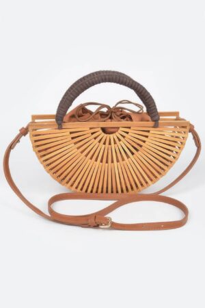 Handmade Bamboo Wide Clutch – Open Weave Neutral