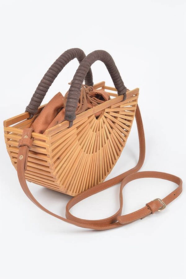 Handmade Bamboo Wide Clutch – Open Weave Neutral