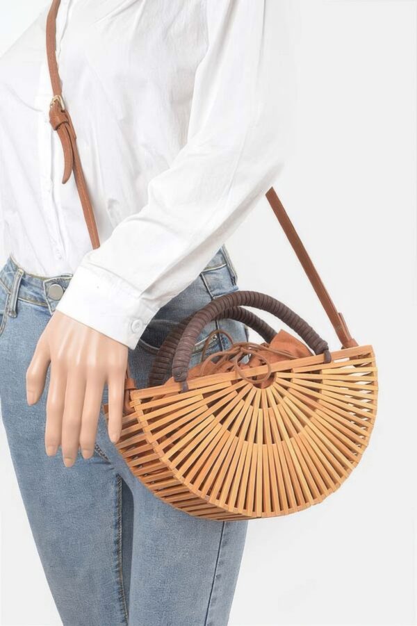 Handmade Bamboo Wide Clutch – Open Weave Neutral