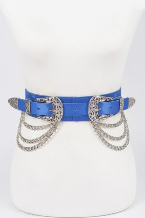 Vegan Elastic Belt with Metal Chain Buckle
