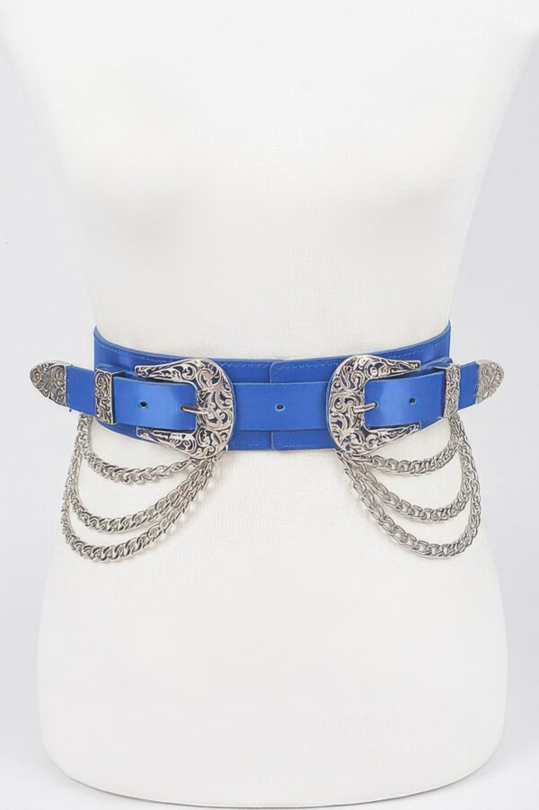 Vegan Elastic Belt with Metal Chain Buckle