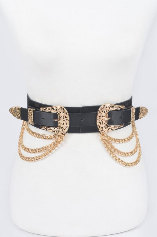 Vegan Elastic Belt with Metal Chain Buckle