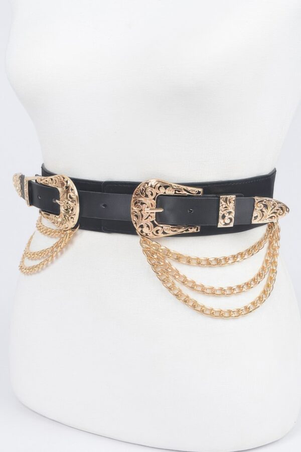Vegan Elastic Belt with Metal Chain Buckle