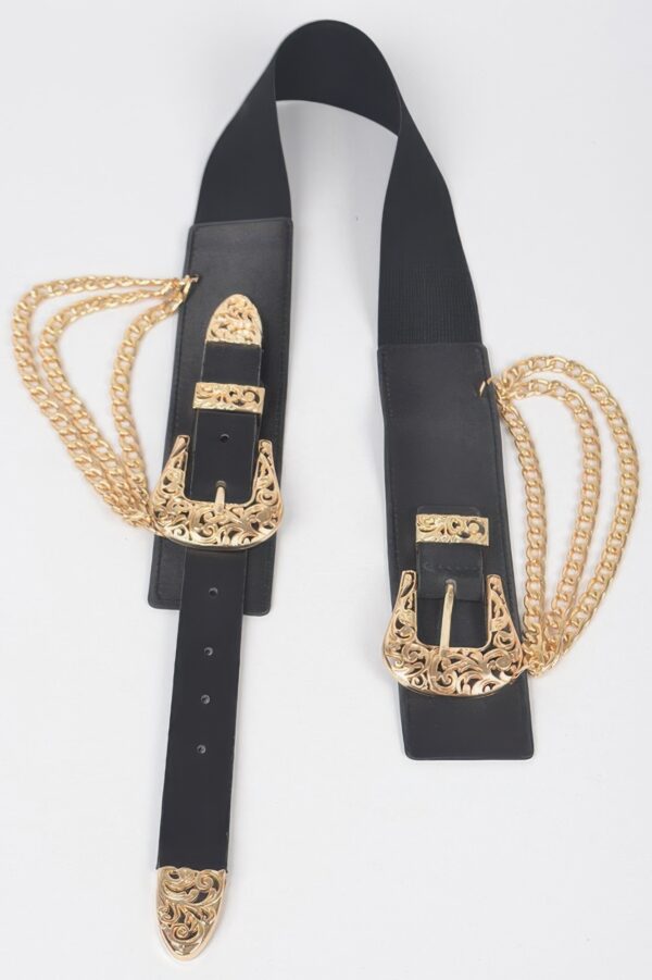 Vegan Elastic Belt with Metal Chain Buckle
