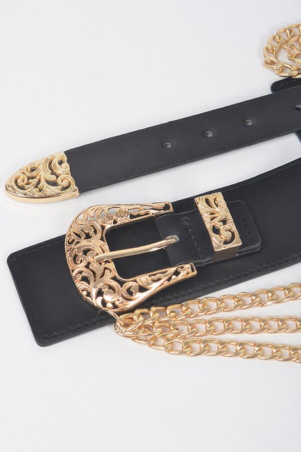 Vegan Elastic Belt with Metal Chain Buckle