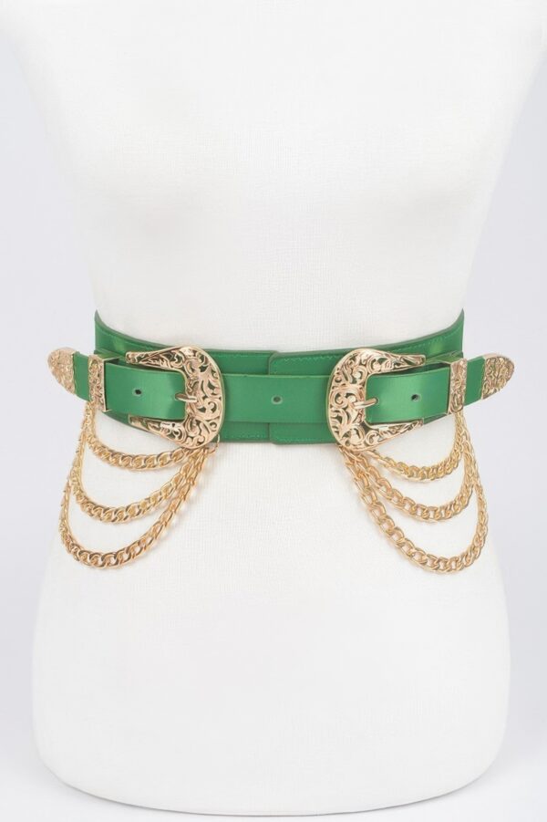 Vegan Elastic Belt with Metal Chain Buckle