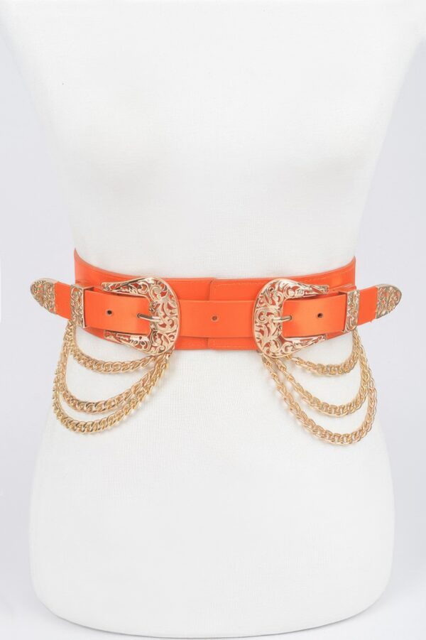 Vegan Elastic Belt with Metal Chain Buckle