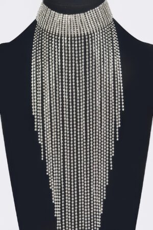 Rhinestone Choker Necklace with Tassel Fringe