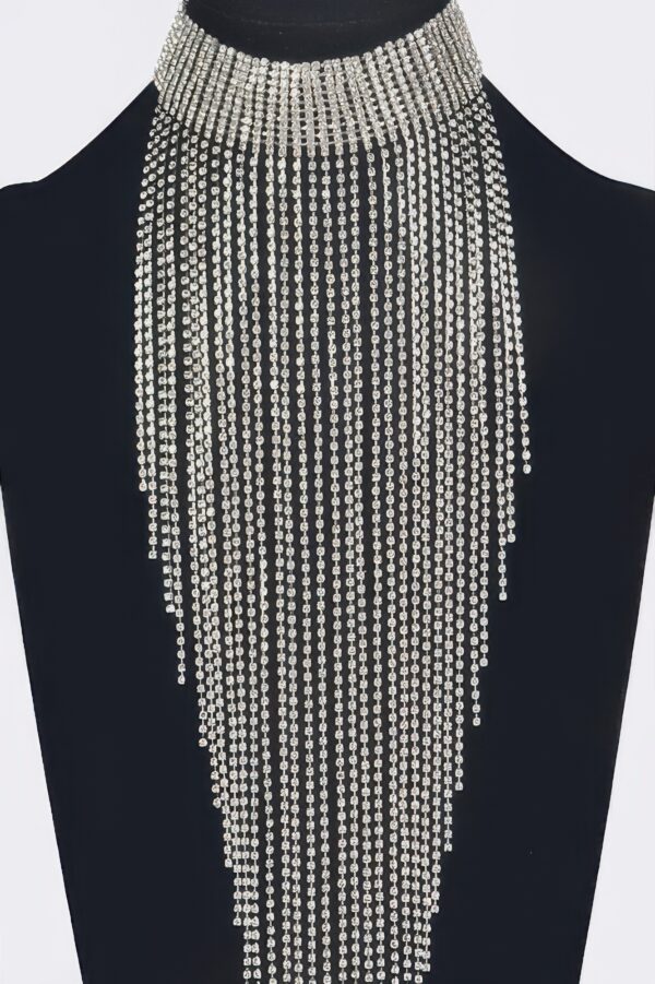 Rhinestone Choker Necklace with Tassel Fringe