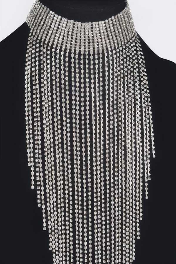 Rhinestone Choker Necklace with Tassel Fringe
