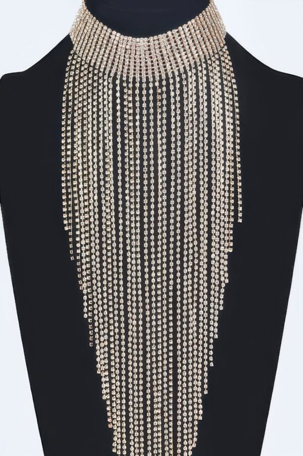 Rhinestone Choker Necklace with Tassel Fringe