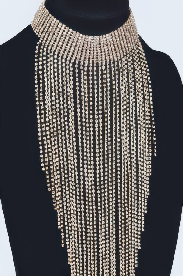 Rhinestone Choker Necklace with Tassel Fringe