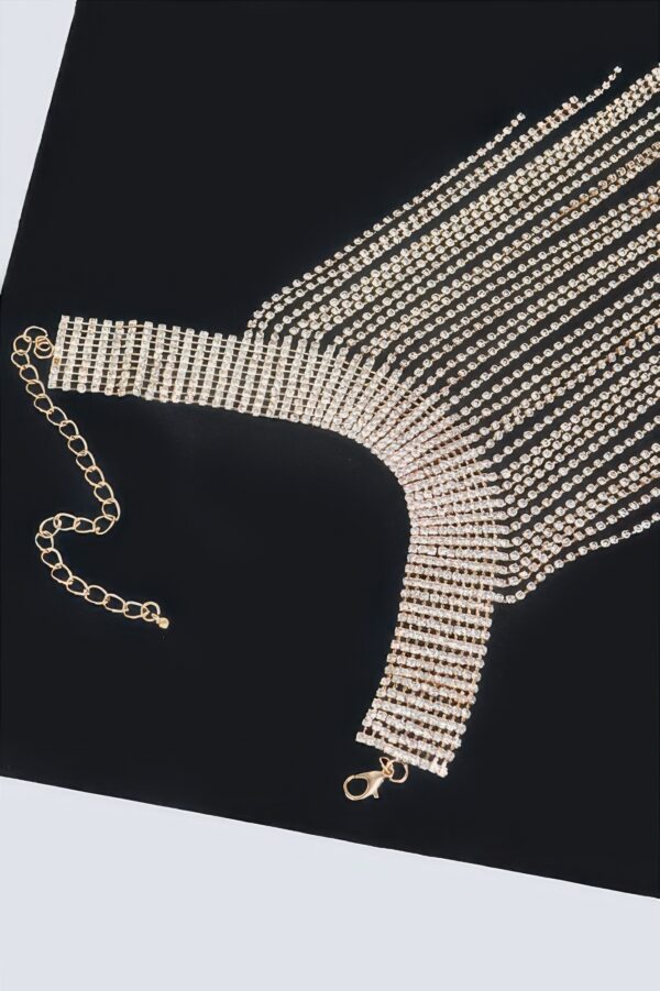 Rhinestone Choker Necklace with Tassel Fringe