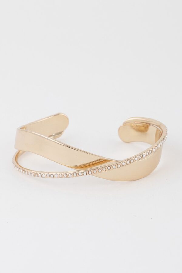 Double Pearl Open Cuff Bracelet – Metallic Finish
