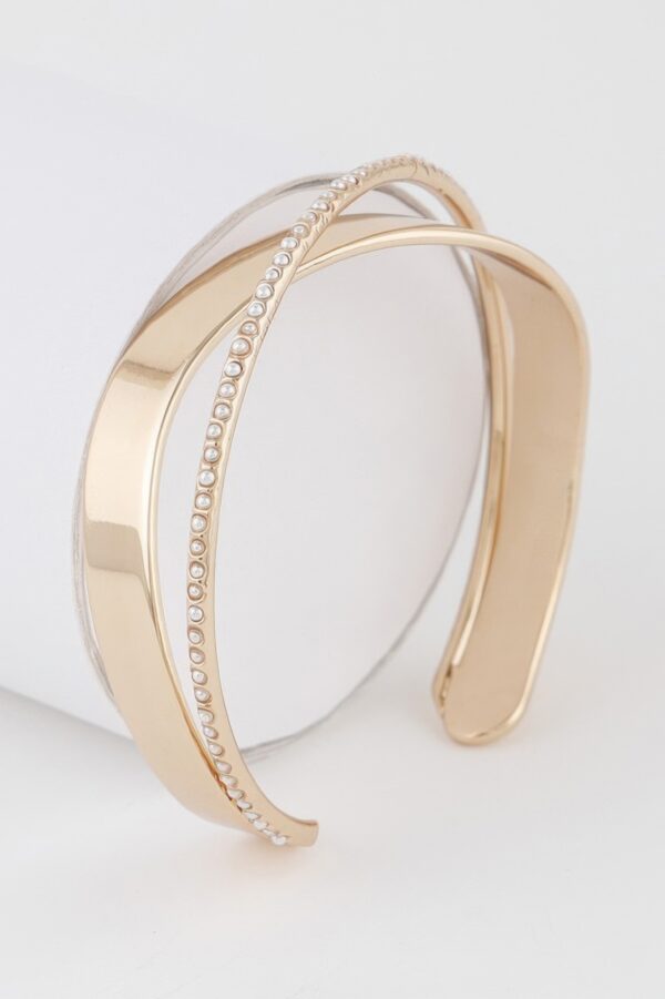 Double Pearl Open Cuff Bracelet – Metallic Finish