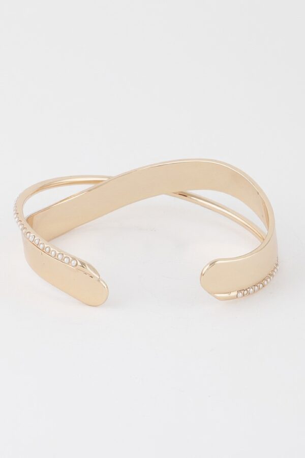 Double Pearl Open Cuff Bracelet – Metallic Finish