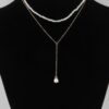 Double Pearl Teardrop Necklace – 14″ Delicate Chain