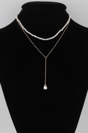 Double Pearl Teardrop Necklace – 14″ Delicate Chain