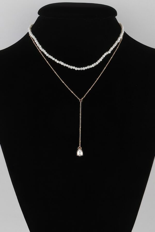 Double Pearl Teardrop Necklace – 14″ Delicate Chain