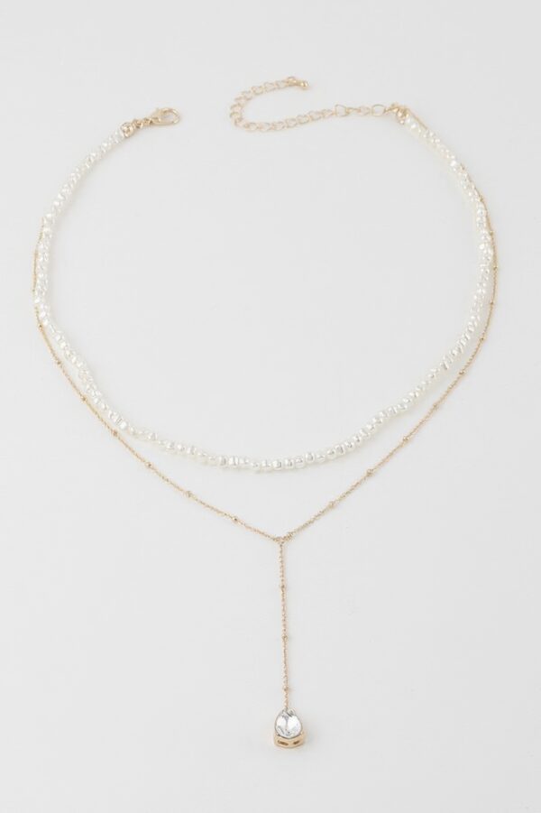 Double Pearl Teardrop Necklace – 14″ Delicate Chain