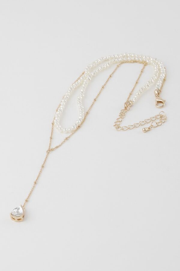 Double Pearl Teardrop Necklace – 14″ Delicate Chain