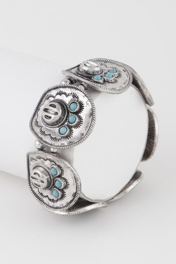 Vintage Stone Plate Cuff Bracelet – Polished Centerpiece