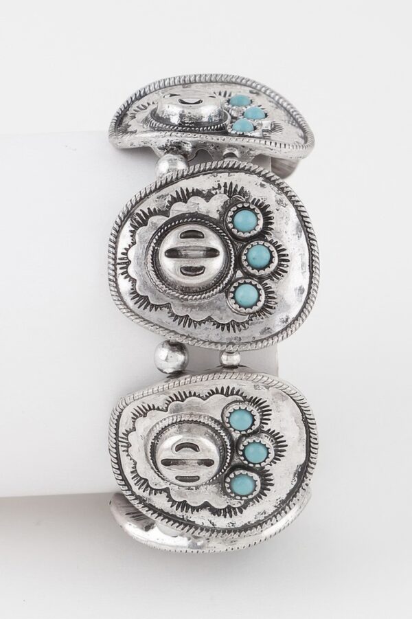 Vintage Stone Plate Cuff Bracelet – Polished Centerpiece